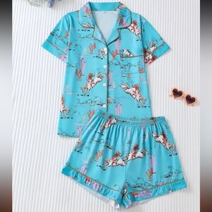 Turquoise Western Western-Chic Horse Print Pajama Set